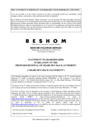 Statement to Shareholders in relation to the Proposed Renewal of Share Buy-Back Authority