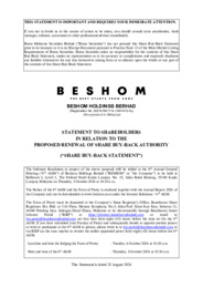 Statement to Shareholders in relation to the Proposed Renewal of Share Buy-Back Authority